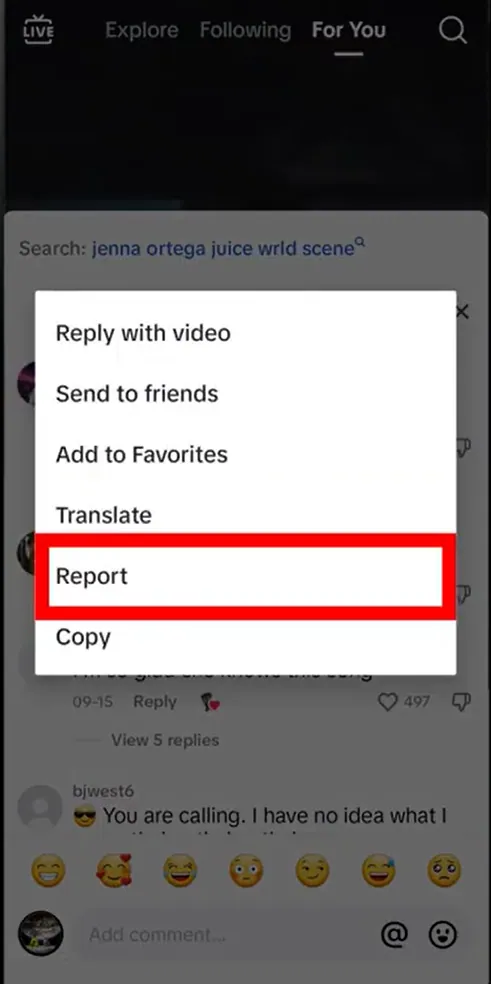 report comment on tiktok