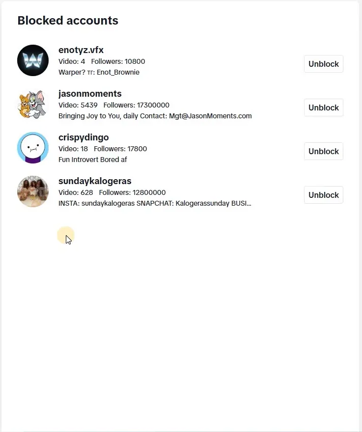 Showing blocked account in Tiktok on PC