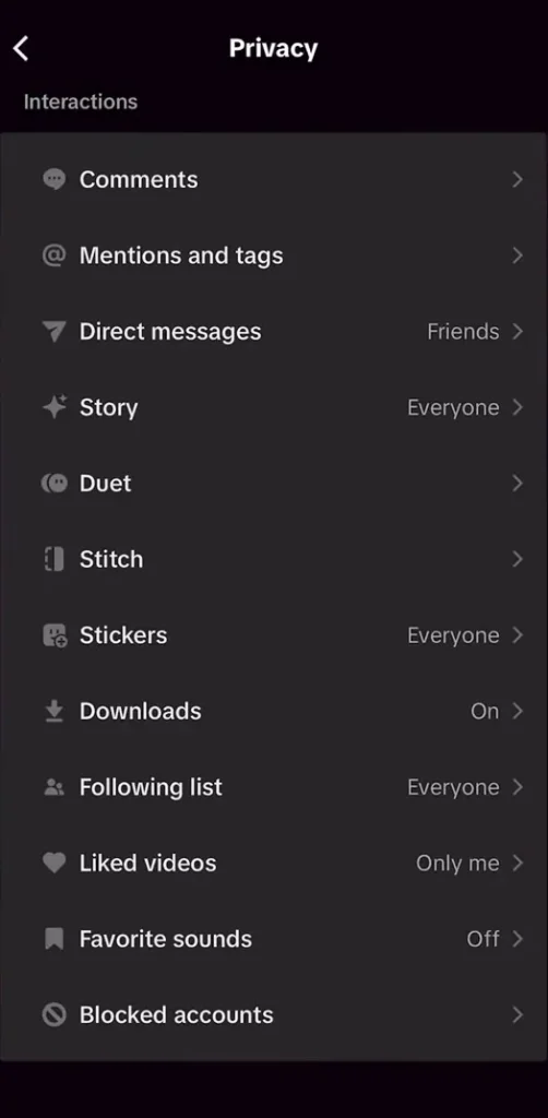 privacy setting in TikTok